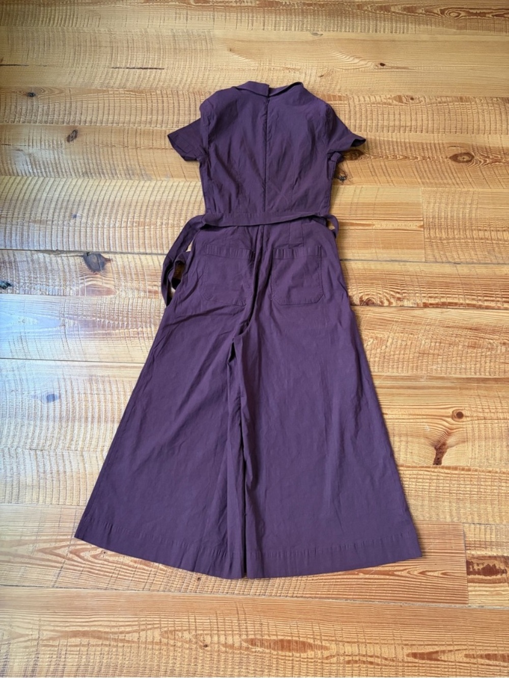 New Anthropologie Maeve Colette Wrap Belted Wide Leg Jumpsuit Purple Plum Fall 8 - Picture 3 of 4